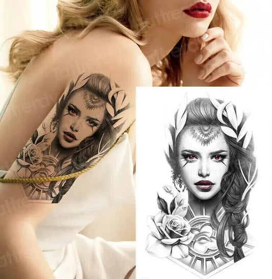 Vampire Woman Tattoo Roses Detailed Tattoos Sticker Womens Fake Arm Leg Mens UK