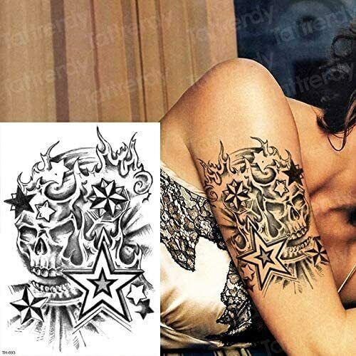 Stars Skull Fire Temporary Tattoos Sticker Mens Womens Tattoo Fake Arm Leg