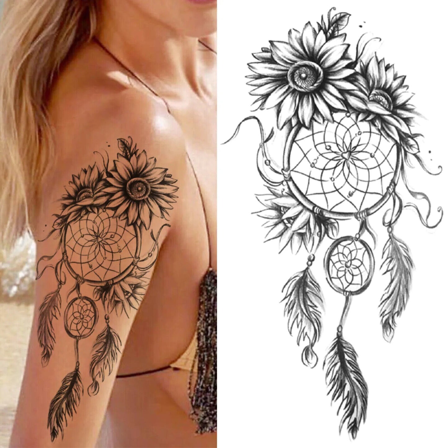 Dream Catcher Spirit Feather Flower Temporary Tattoo Fake Sticker Womens Mens UK