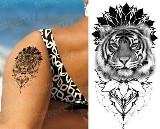 Tiger in Flowers Waterproof Temporary Tattoo Fake Sticker Womens Mens Arm Leg