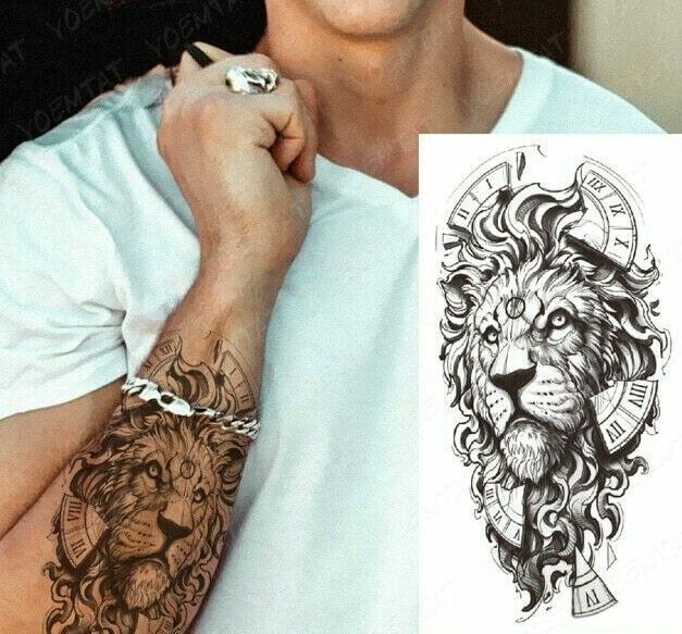 Lion Temporary Tattoo Fake Sticker Arm Leg Thigh Chest Womens Mens Tattoos Arm