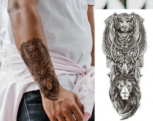 Tiger Lion Wolf Owl Totem Temporary Tattoos Fake Womens Mens Arm Leg Back tattoo