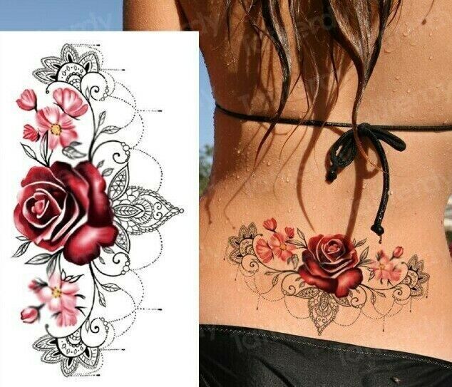 Chest Underboob Temporary Tattoo Red Rose Womens Fake Sticker Tattoos Leg Back