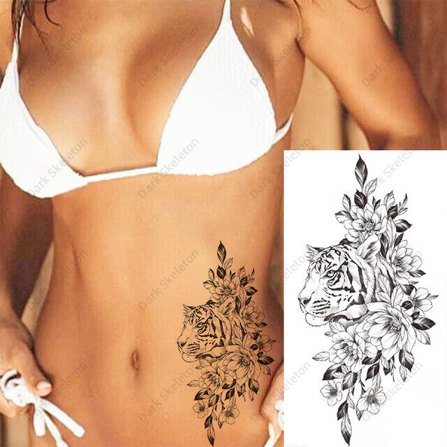 Tiger Flowers Womens Temporary Tattoo Fake Girls Arm Leg Back Animal tattoos