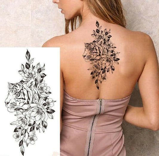 Tiger Flowers Womens Temporary Tattoo Fake Girls Arm Leg Back Animal tattoos