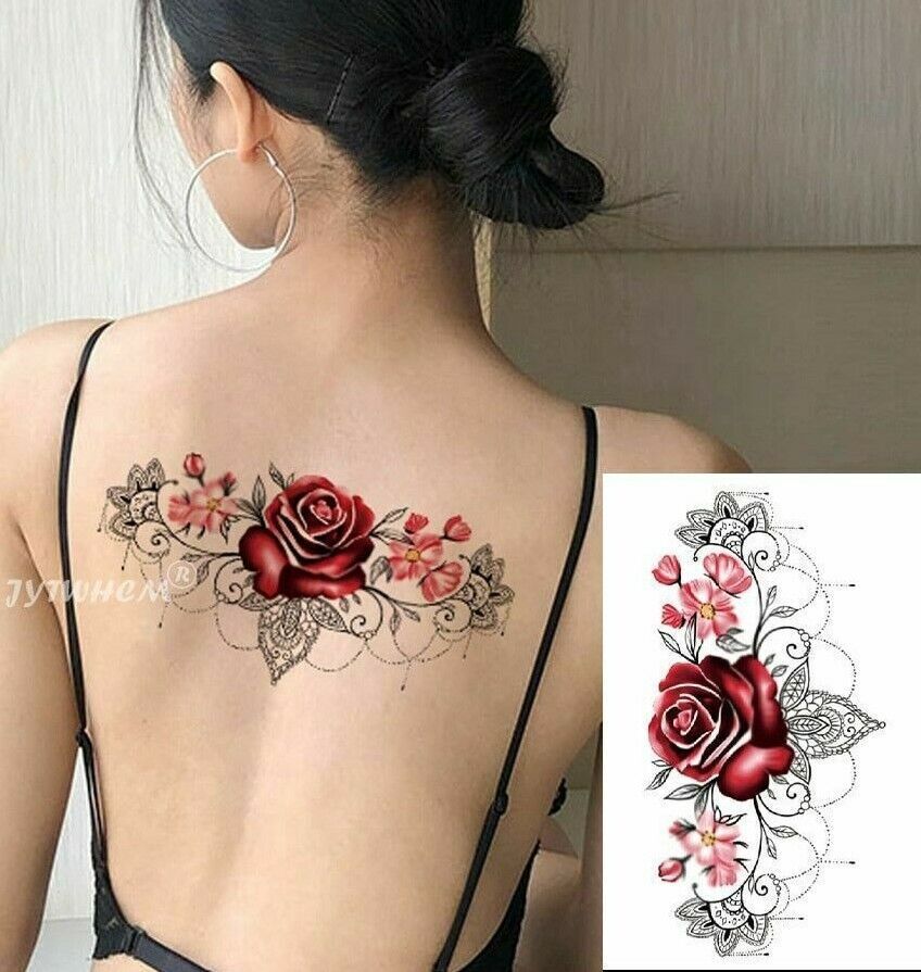 Chest Underboob Temporary Tattoo Red Rose Womens Fake Sticker Tattoos Leg Back