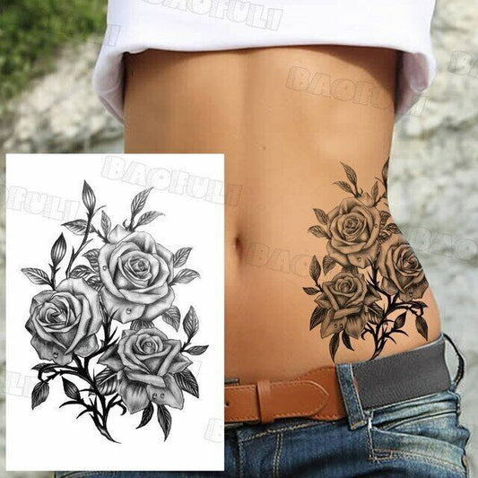 Sexy Rose Tattoo Temporary Tattoos Fake Sticker Women Mens Arm Leg Thigh Sleeve