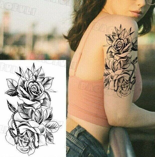 SEXY Roses Womens Temporary Tattoo Women Arm Leg Thigh Sleeve Fake Sticker