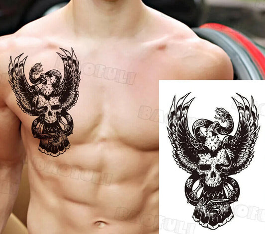 Eagle Snake Skull Temporary Tattoo Fake Sticker Women Mens Tattoos chest arm leg