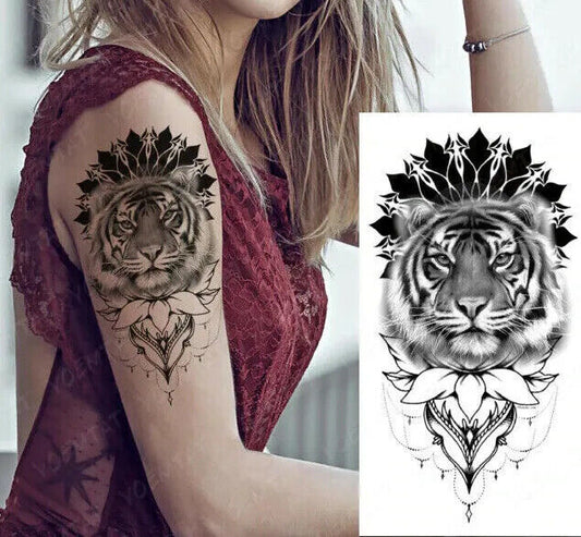 Black Tiger Flower Lace Temporary Tattoo Fake Sticker Women Womens tattoos Girls