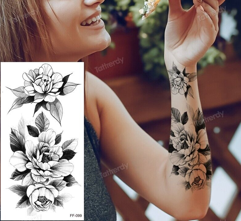 Flowers Arm Tattoo Temporary Tattoos Womens Girls Arm Leg Sticker Body