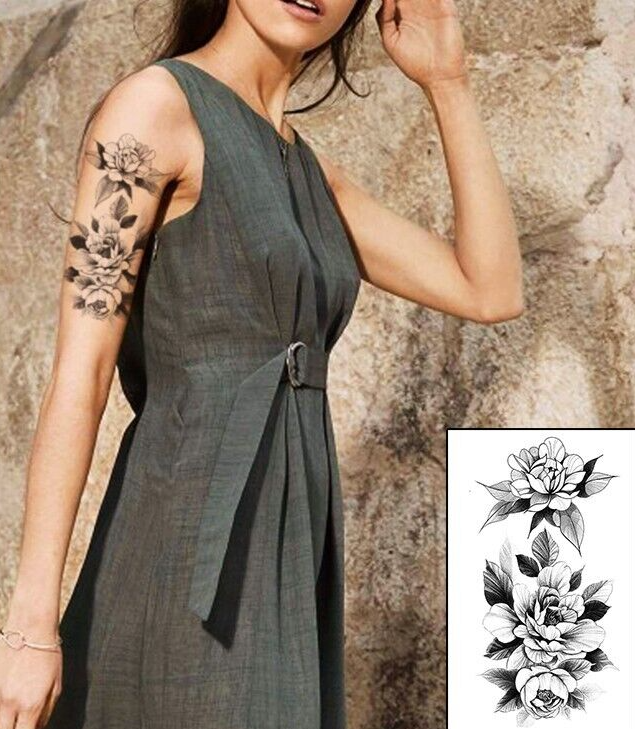 Flowers Arm Tattoo Temporary Tattoos Womens Girls Arm Leg Sticker Body