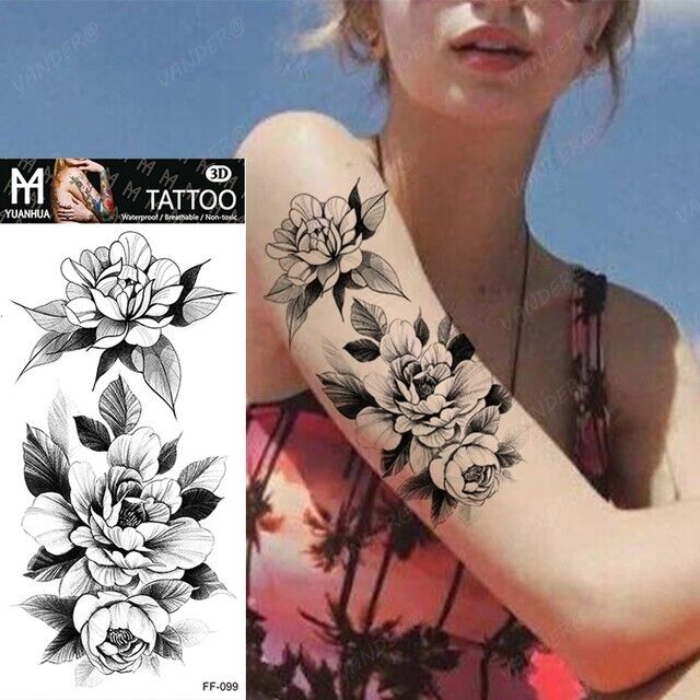 Flowers Arm Tattoo Temporary Tattoos Womens Girls Arm Leg Sticker Body