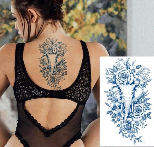 Flowers Elephant SEMI PERMANENT Temporary Tattoo Natural Long Lasting Womens