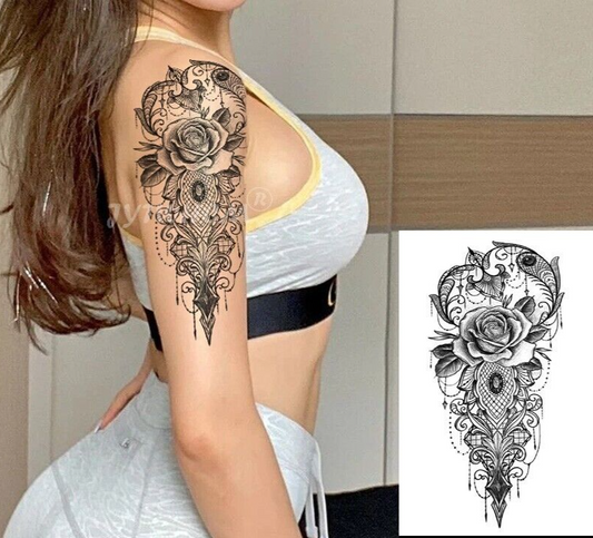 Rose Lace Jewel Mandala Womens Waterproof Temporary Tattoo Fake Arm Body Thigh