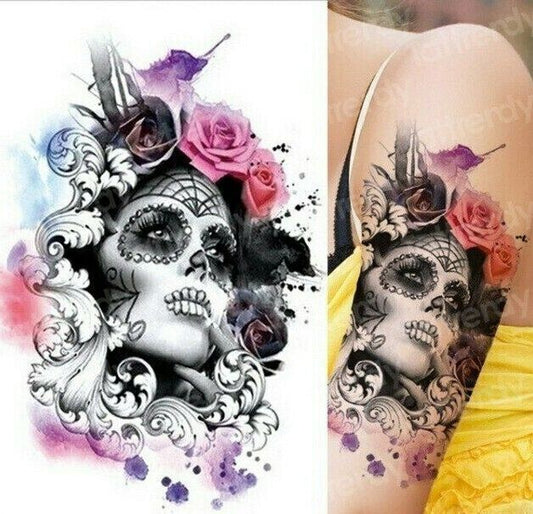 Death Rose Day of the Dead Flowers Temporary Tattoos Womens tattoo Arm Leg UK