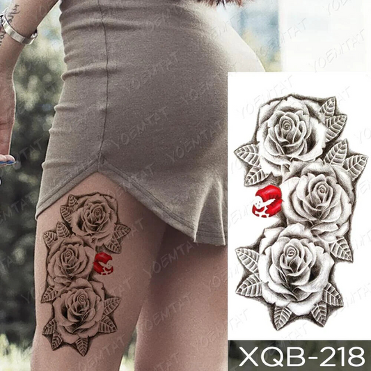 Sexy Roses Kiss Lipstick Waterproof Womens Temporary Tattoo Body Thigh Fake