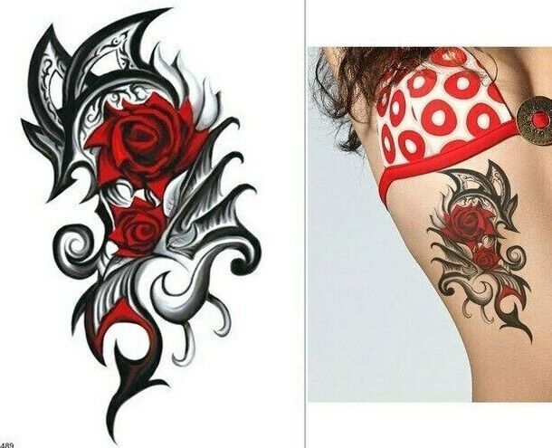 Red Rose Flower Half Arm Temporary Transfer Tattoo Sleeve Women Mens Tribal Leg