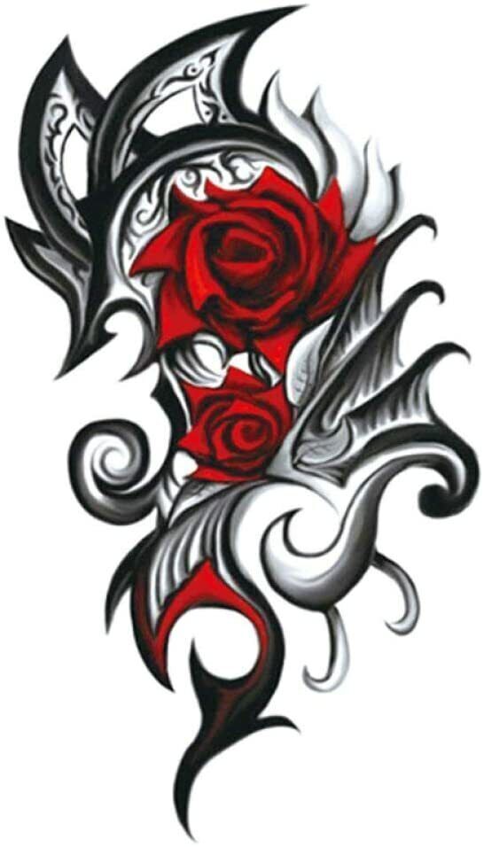 Red Rose Flower Half Arm Temporary Transfer Tattoo Sleeve Women Mens Tribal Leg