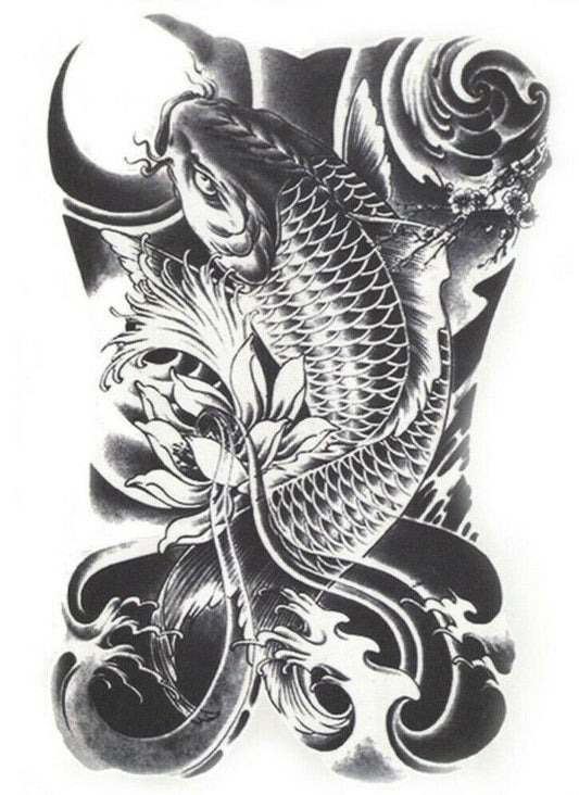 Dragon Koi Carp Temporary Tattoo Sleeve Women Mens Arm Leg Tattoos Waterproof