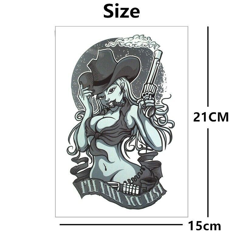 Sexy CowGirl Cowboy Gun Temporary Tattoo Sleeve Womens Mens tattoos Waterproof