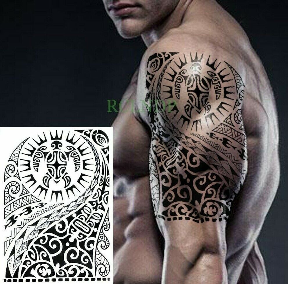 Polynesian Tribal Mens Tattoo Sticker The Rock Womens Leg Fake Arm Half Sleeve