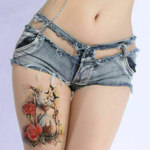 Hourglass Roses Birds Temporary Tattoo Waterproof Womens Fake Sticker Tattoos