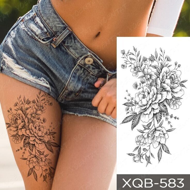 Pretty Flowers Arm Womens Temporary Tattoo Fake Waterproof Leg Thigh Chest Back