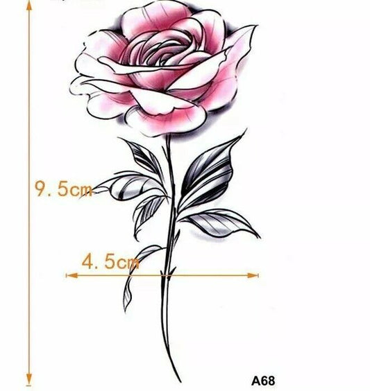 Single Delicate Pink Rose Waterproof Tattoos Women Mens Kids Fake Sticker Arm