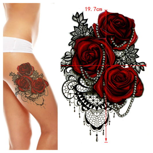 Sexy Large Red Roses Lace Waterproof Temporary Tattoo Fake Womens Women Tattoos