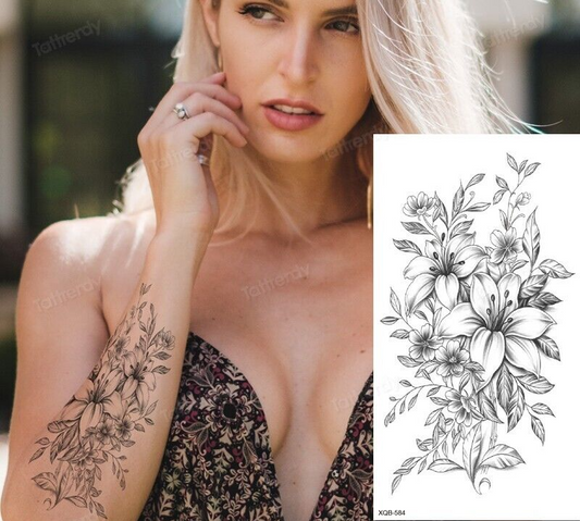 Lily Flowers Arm Womens Temporary Tattoo Fake Waterproof Leg Thigh Chest Back