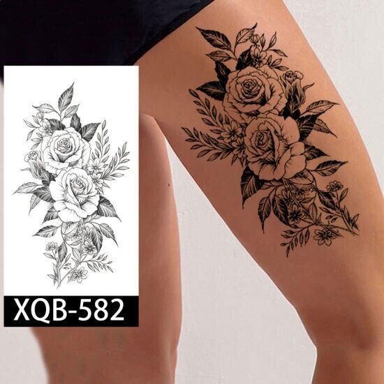 Flowers Womens Temporary Tattoos Fake Sticker Leg Thigh Chest Waterproof Tattoo