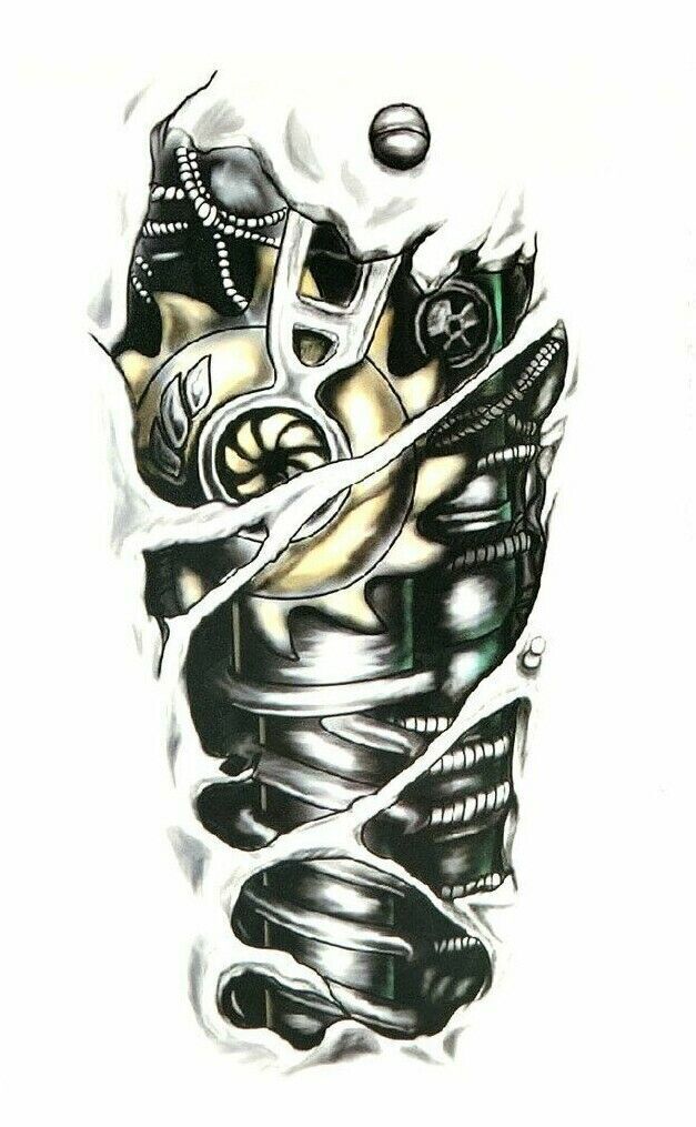 Robot Sleeve Terminator Temporary Tattoo Steampunk Women Mens Arm BioMechanical