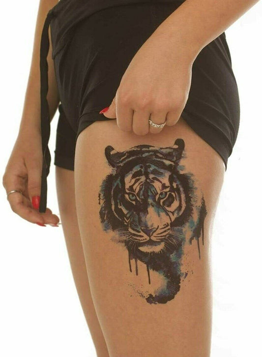 Pretty Blue Tiger Temporary Waterproof Tattoos Fake Body Sticker Art Women Mens