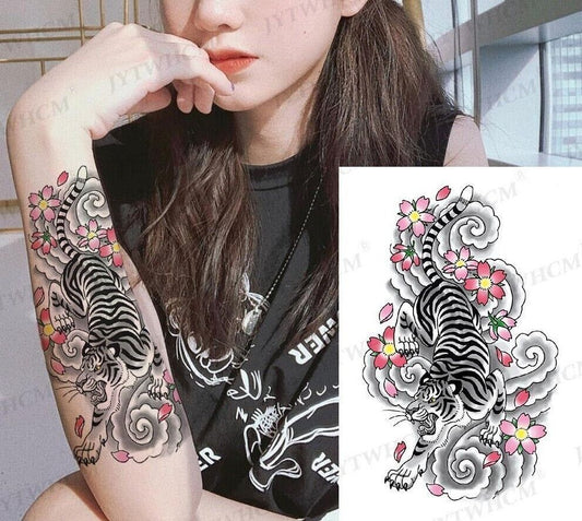 Tiger Flowers Temporary Tattoo Sticker Women Men Waterproof Fake Arm tattoos