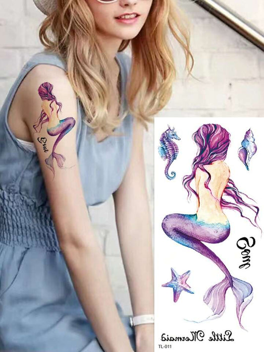 Mermaid Temporary Waterproof Tattoos Womens Fake Sticker Tattoo Chest Arm Leg