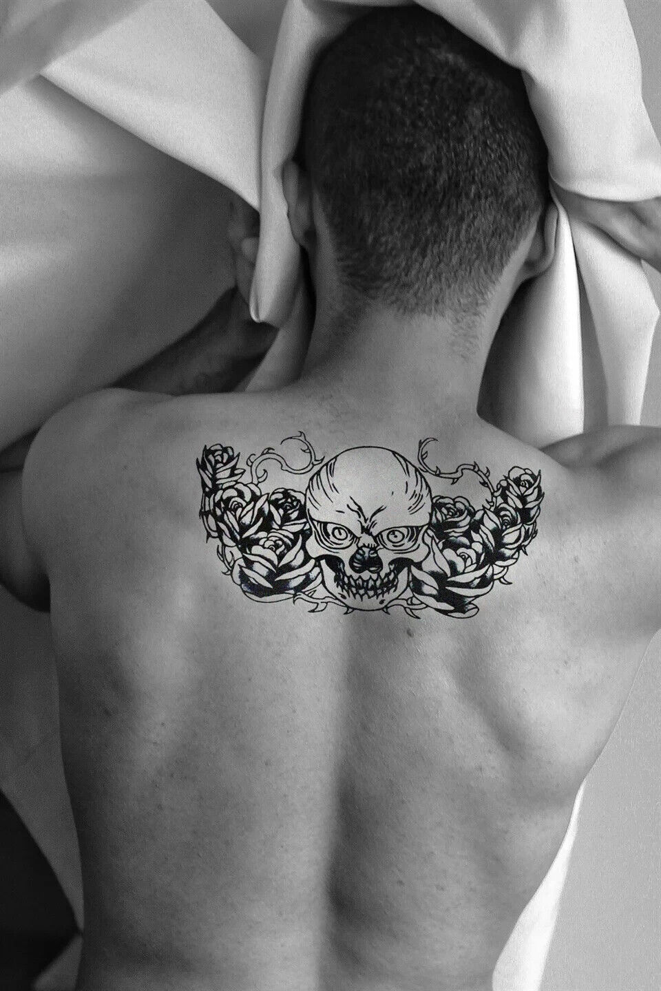 Black Skull Temporary Tattoos Waterproof Neck Sleeve Women Mens Chest Back