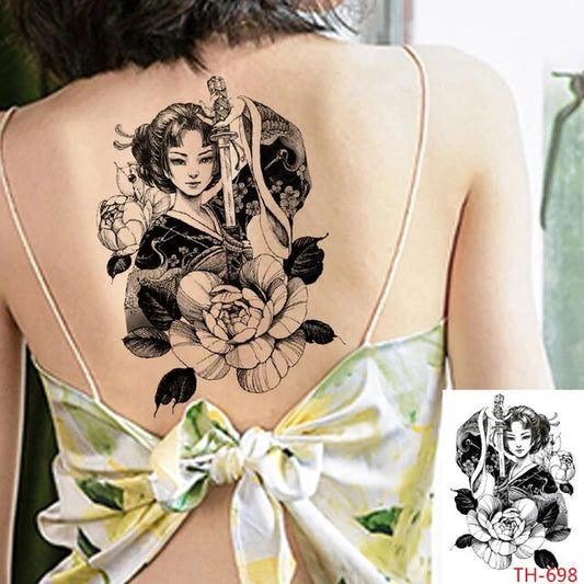 Japanese Girl Katana Temporary Tattoo Sticker Womens Fake Arm Leg Mens tattoos