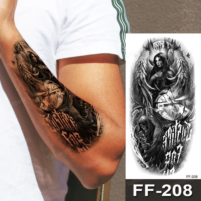 Angel Death Skeleton Justice Mens Womens Temporary Tattoo Fake Tattoos Waterproof