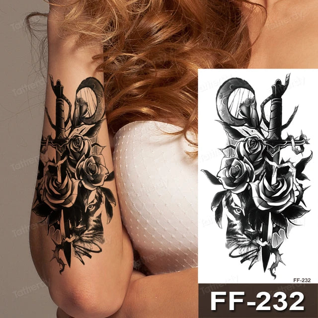 Roses Sword lion Flowers Mens Womens Temporary Tattoo Fake Tattoos Waterproof