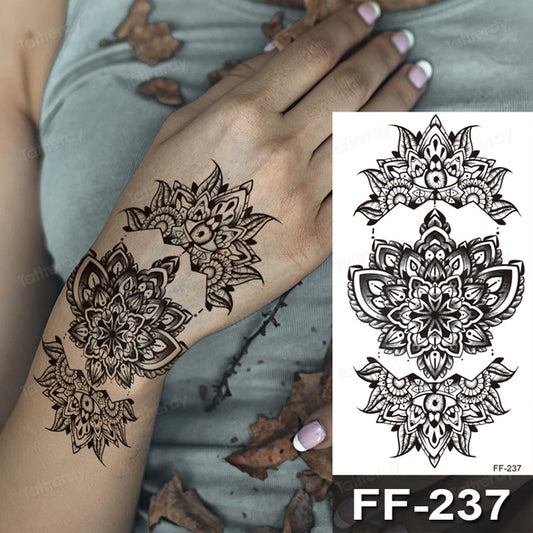 Mandala Symmetrical Hand Tattoo Womens Temporary Tattoo Fake Tattoos Waterproof