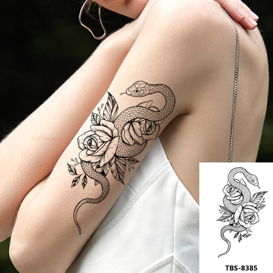 Snake and Roses Arm Tattoo Womens Temporary Tattoos Mens Arm Leg Festival Body