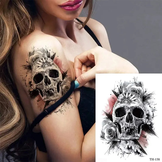 Skull Roses Waterproof Temporary Tattoos Sticker Womens tattoo Fake Arm Leg Mens