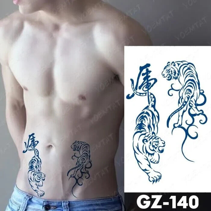 Tiger Tigers SEMI PERMANENT Temporary Tattoos Long Lasting Womens Mens Arm Body