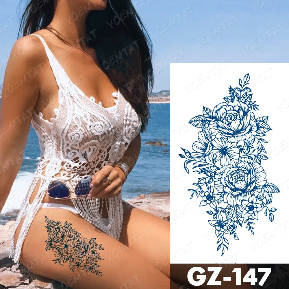 Sexy Flowers SEMI PERMANENT Temporary Tattoos Long Lasting Womens Arm Body Leg