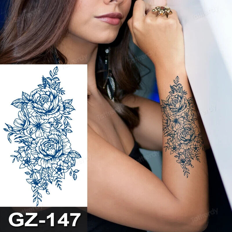 Sexy Flowers SEMI PERMANENT Temporary Tattoos Long Lasting Womens Arm Body Leg