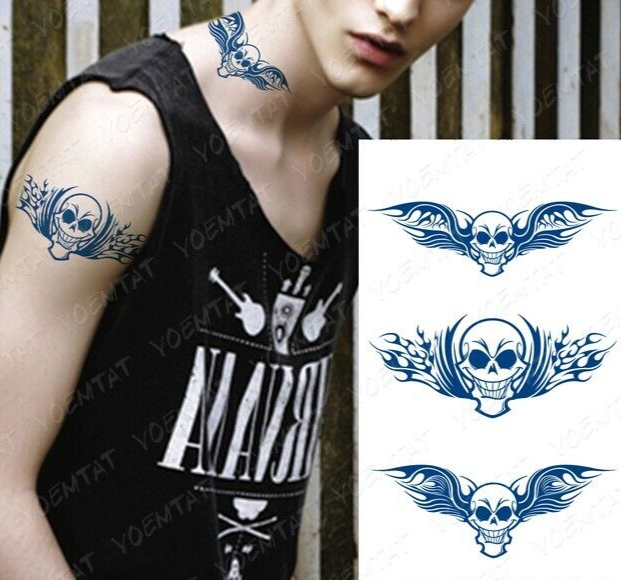 Skulls SEMI PERMANENT Tattoos Natural Long Lasting Mens Womens Waterproof Wings