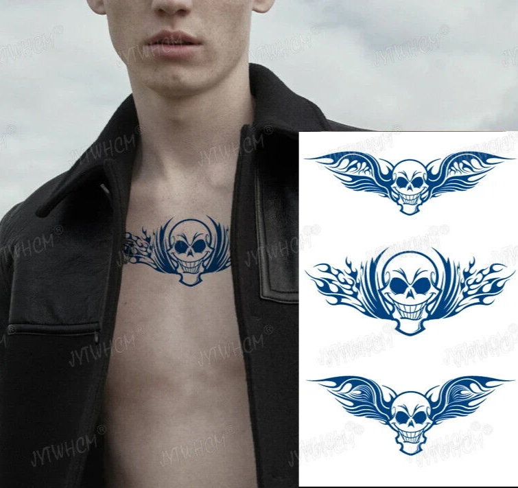 Skulls SEMI PERMANENT Tattoos Natural Long Lasting Mens Womens Waterproof Wings