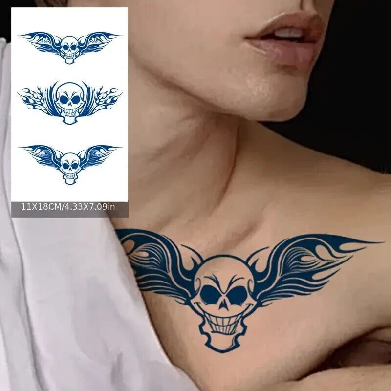 Skulls SEMI PERMANENT Tattoos Natural Long Lasting Mens Womens Waterproof Wings