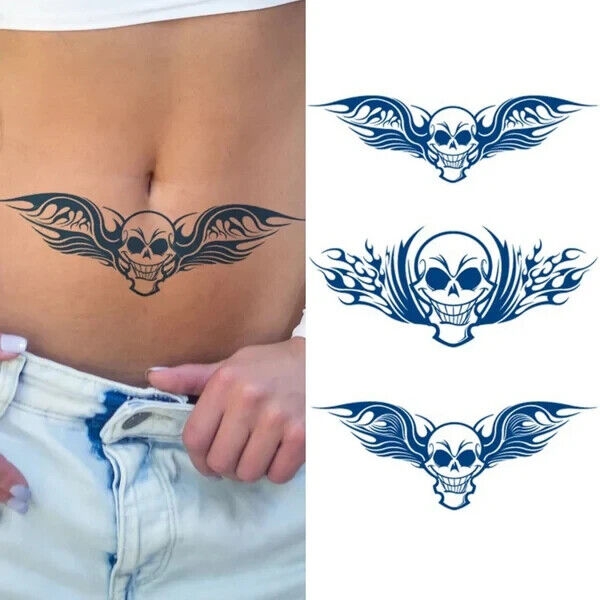 Skulls SEMI PERMANENT Tattoos Natural Long Lasting Mens Womens Waterproof Wings